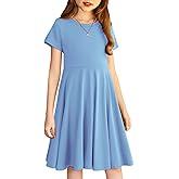 Arshiner Girl's Summer Dresses Short Sleeve Casual Holiday Skater Twirl Dress with Pockets