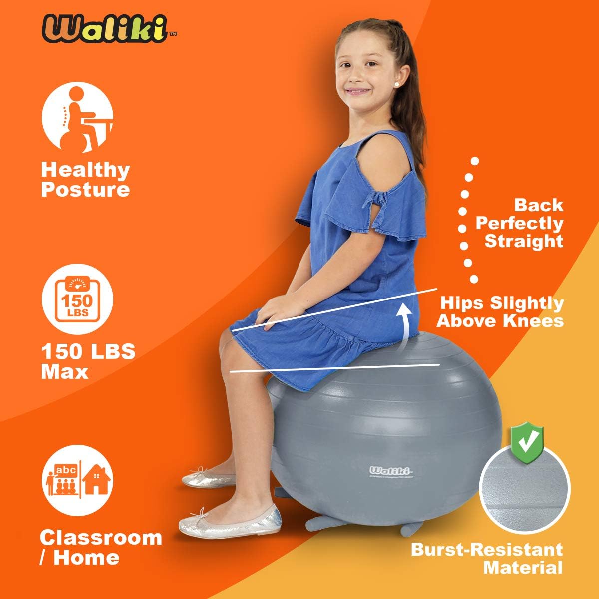 WALIKI Chair Ball with Feet for Kids | Alternative Classroom Seating | Balance Ball | 18"/45CM Gray: Toys & Games