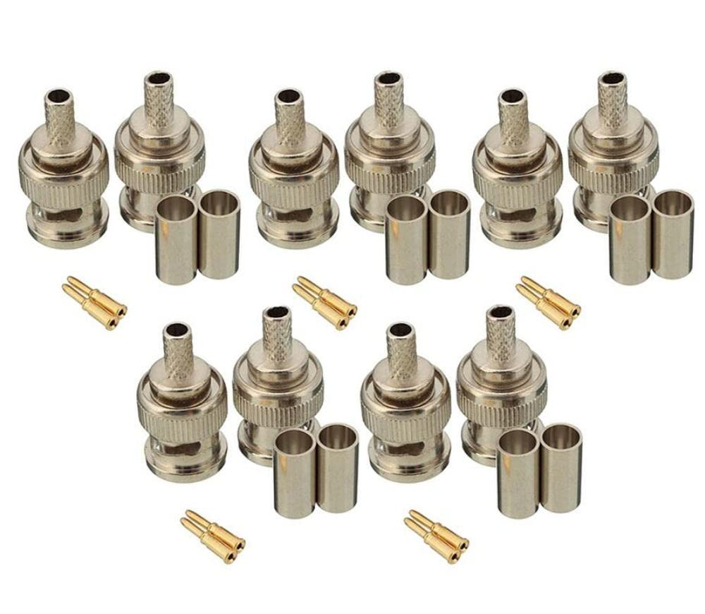 BW 10pcs BNC Male Crimo-on Crimo on Connectors Plugs RG59 for CCTV Camera Connect Anpwoo BNC Communication Converter Sercurity IPC
