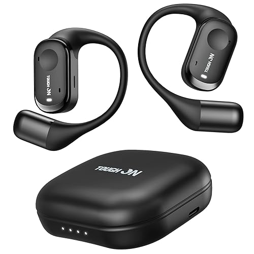 TOUGH ON True Open Ear Earbuds Wireless Bluetooth 5.3 Headphones with Microphone, Earbuds with Earhooks, ENC Noise-Cancellation, 45H Playtime, Long-Lasting Comfort, Crystal-Clear Calls for Driving/Gym