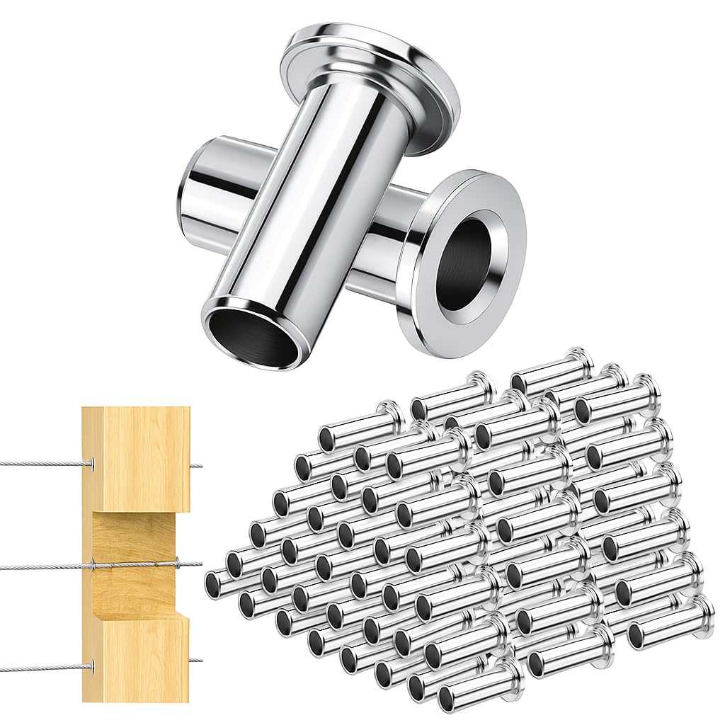 Photo 1 of 30 Pack 1/4" Cable Protector Sleeves T316 Stainless Steel Cable Railing Protective Sleeves, Suitable for Deck Cable Railings and Wood Posts, Ideal for DIY Balustrades