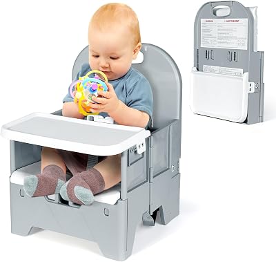 Orzbow Foldable Toddler Booster Seat Dining Chair Grey 6-36m 15kg