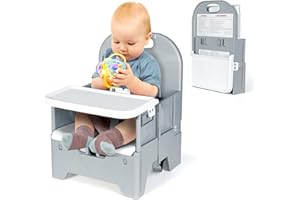 Orzbow Portable High Chair with Tray, Foldable Booster Seat for Travel Toddlers 6-36 Months, Baby Chair for Dining Table, Camping, Beach, Portable Booster Chair, Up to 33 lbs Baby, Grey