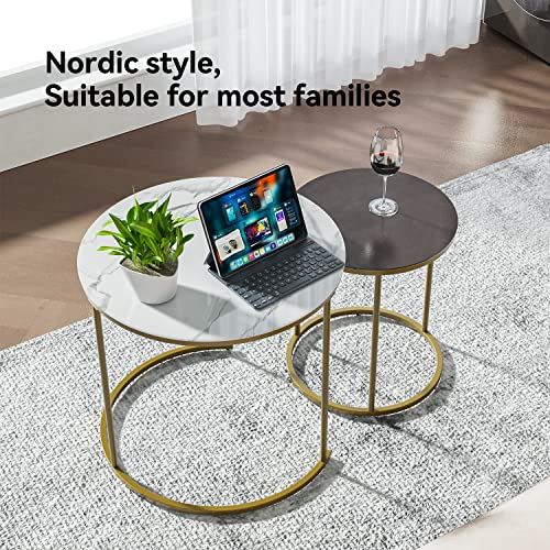 Moncot Modern Nesting Round Coffee Tables Set of 2 Tempered Glass Faux