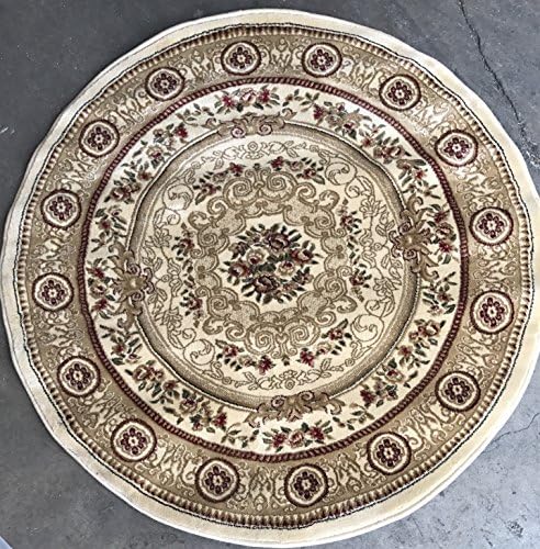 Traditional Round Floral Aubusson 500,000 Point Area Rug Design 403 Ivory (4 Feet X 4 Feet Round)