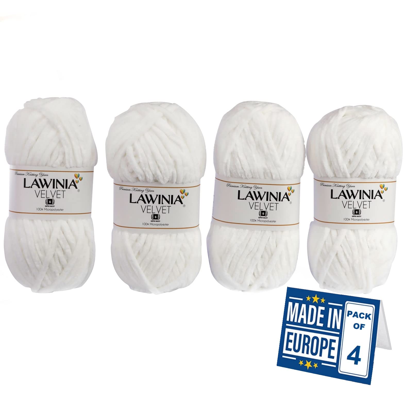 LAWINIA -Velvet Premium Soft Chenille Yarn Chunky, Velvet Yarn Crochet, Does NOT SHED, Plush Blanket Wool for Crochet, Thick Chunky Wool for Knitting, Pack of 4