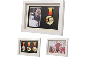 IHEIPYE Medal Display Shadow Box Picture Frame - 3 Medals Display Case - 3 in 1 Multifunctional Sport Medal Display Frame Perfect for Marathon Runner, Military Awards, Triathlons, White A4