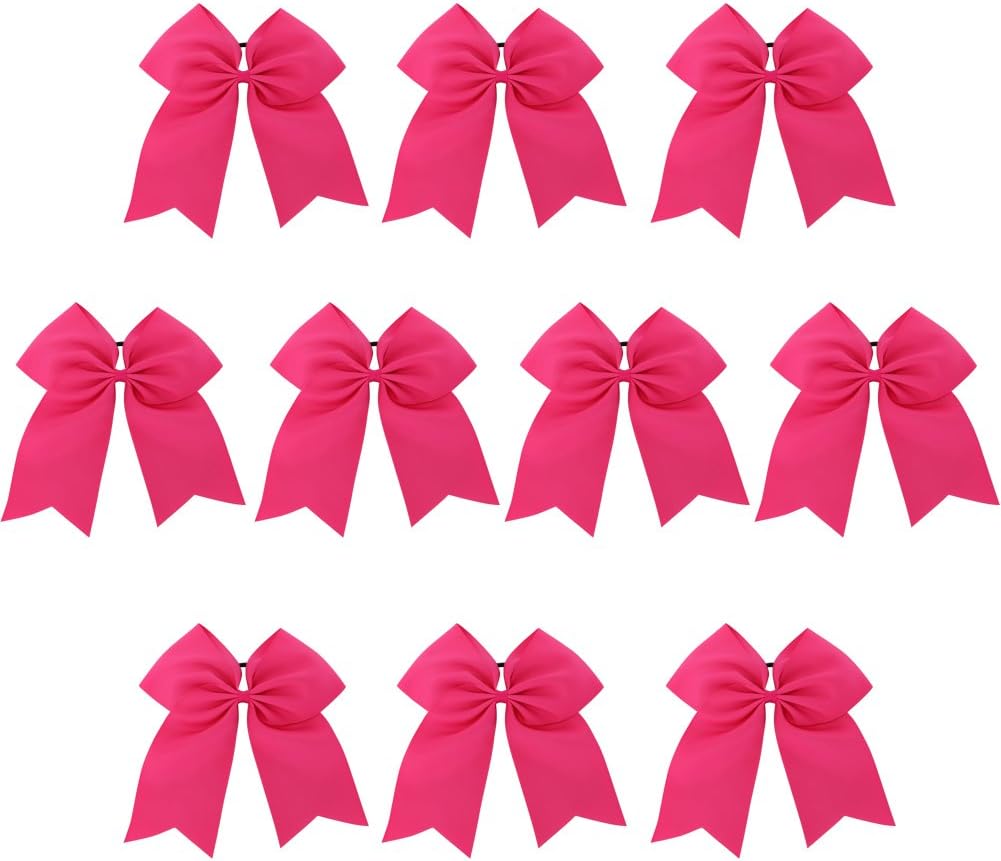 Chiffon Larger Jumbo Goody Cheer Bows Hair Ties Cheerleading Pony Tail Holder Elastic Head Loop For Girls Infant Teens Uniform 10Piece Fuchsia