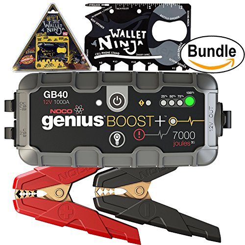 NOCO Genius 12V UltraSafe Lithium Jump Starter & Authentic Wallet Ninja 18 in 1 Multi-purpose Credit Card Size Pocket Tool Bundle