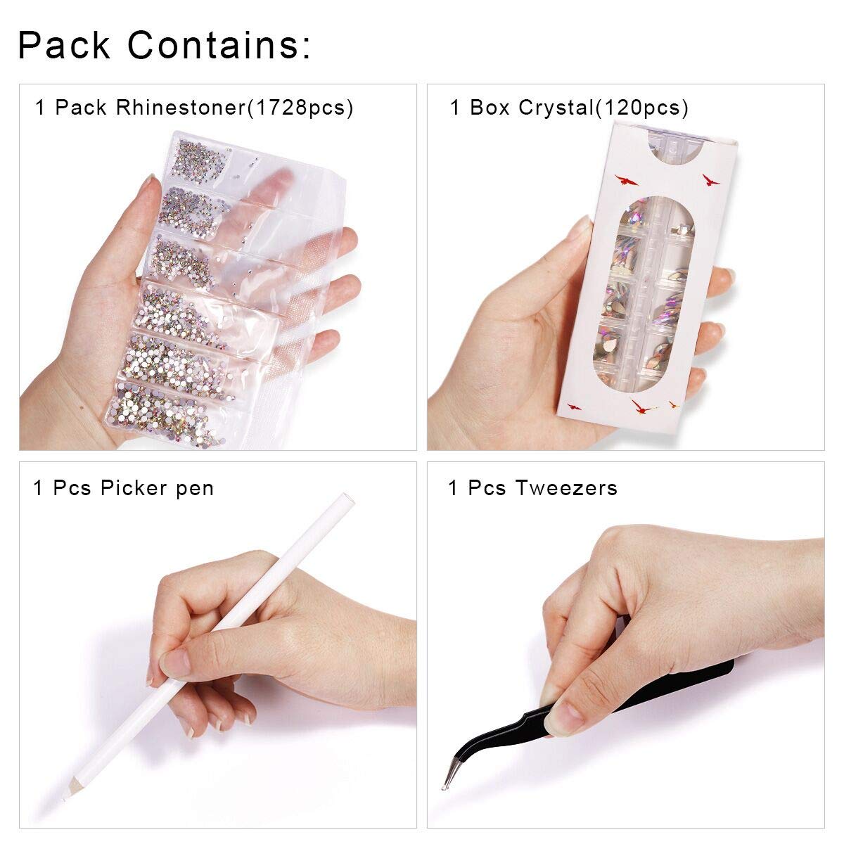 120 Pcs Multi Shapes Glass Crystal AB Rhinestones For Nail Art Craft, Mix 12 Style FlatBack Crystals 3D Decorations Flat Back Stones Gems Set (120 pcs Crystals+1728 pcs rhinestones): Beauty