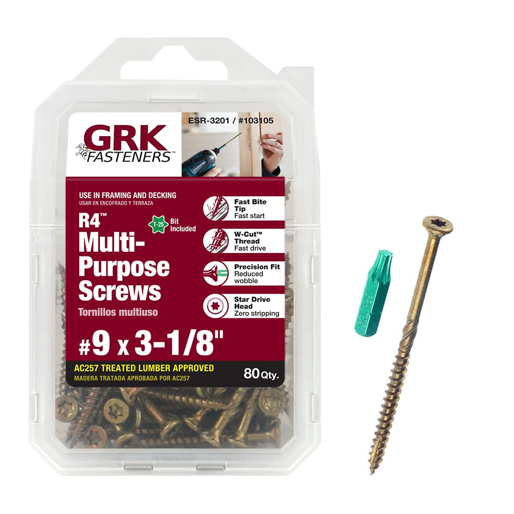 GRK 103105#9 by 3-1/8-inch Star Drive Bugle Head R4 Multi-Purpose Wood Screw, Steel (Pack of 80)