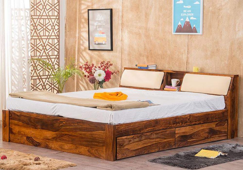 Wallzone Teak Wood Queen Size Bed with Storage Teak from Ghana Best