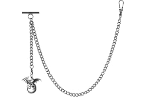 ZTA Albert Chain Pocket Watch Chain Vest Chain with Ancient Dragon Design Fob T Bar Swivel Clip
