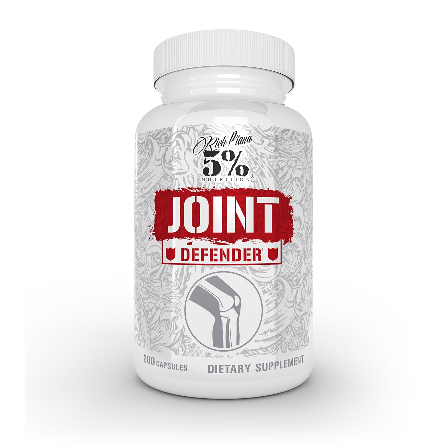 5% Nutrition Rich Piana Joint Defender Maximum Joint Support Supplement | Collagen, Glucosamine, Chondroitin, Turmeric Curcumin with Black Pepper, MSM, Hyaluronic Acid | 200 Capsules, 25 Servings