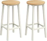 VASAGLE Bar Stool Set of 2 Kitchen Chair High Seat with Footrest Beige White
