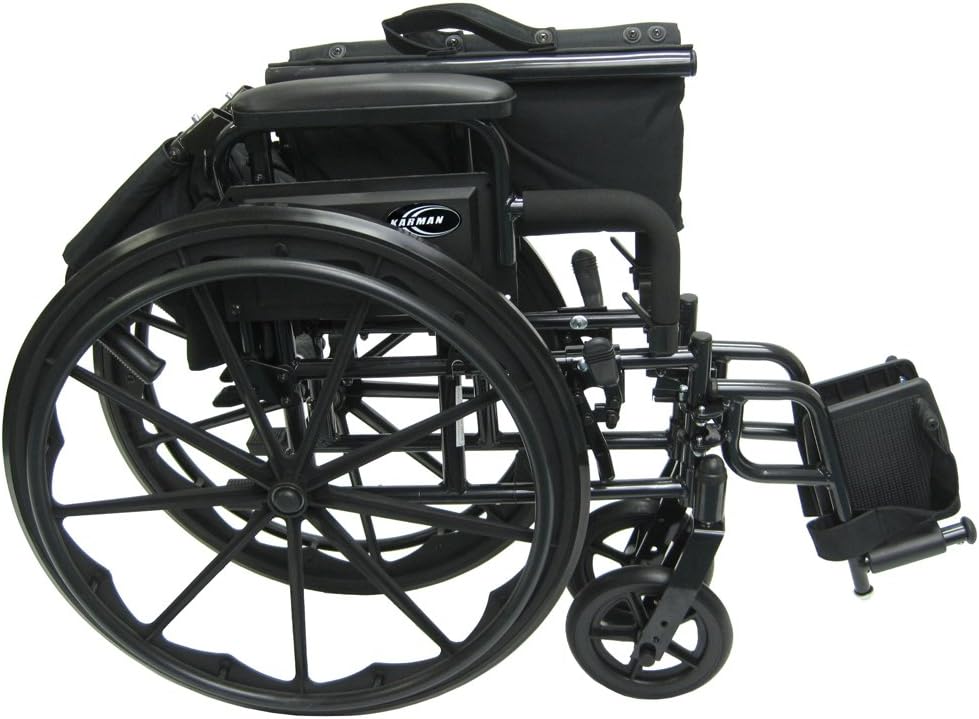Karman Healthcare 802N-DY Aluminum Lightweight Wheelchair with Flip Back Armrests, Swing Away Footrests, Black, 16" Seat Width: Health & Personal Care