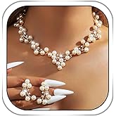 Gangel Pearl Necklace and Earring Set Faux Pearl Necklaces Choker Bridal Jewelry Sets for Wedding Gold