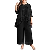 CYCLAMEN Women's Plus Size 3 Piece Pantsuit Formal Wedding Guest Mother of The Bride Groom Lace Chiffon Elegant Outfit