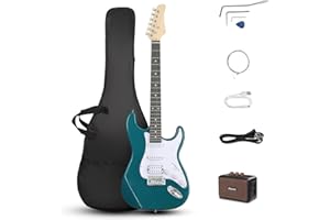 Ktaxon 39 Inch Electric Guitar Kit for Beginner, HSS Pickups 6 String Solid-Body Full Size Adults Electric Guitars W/Amplifier, Bag, Strap, Cable, Accessories - Lake Blue