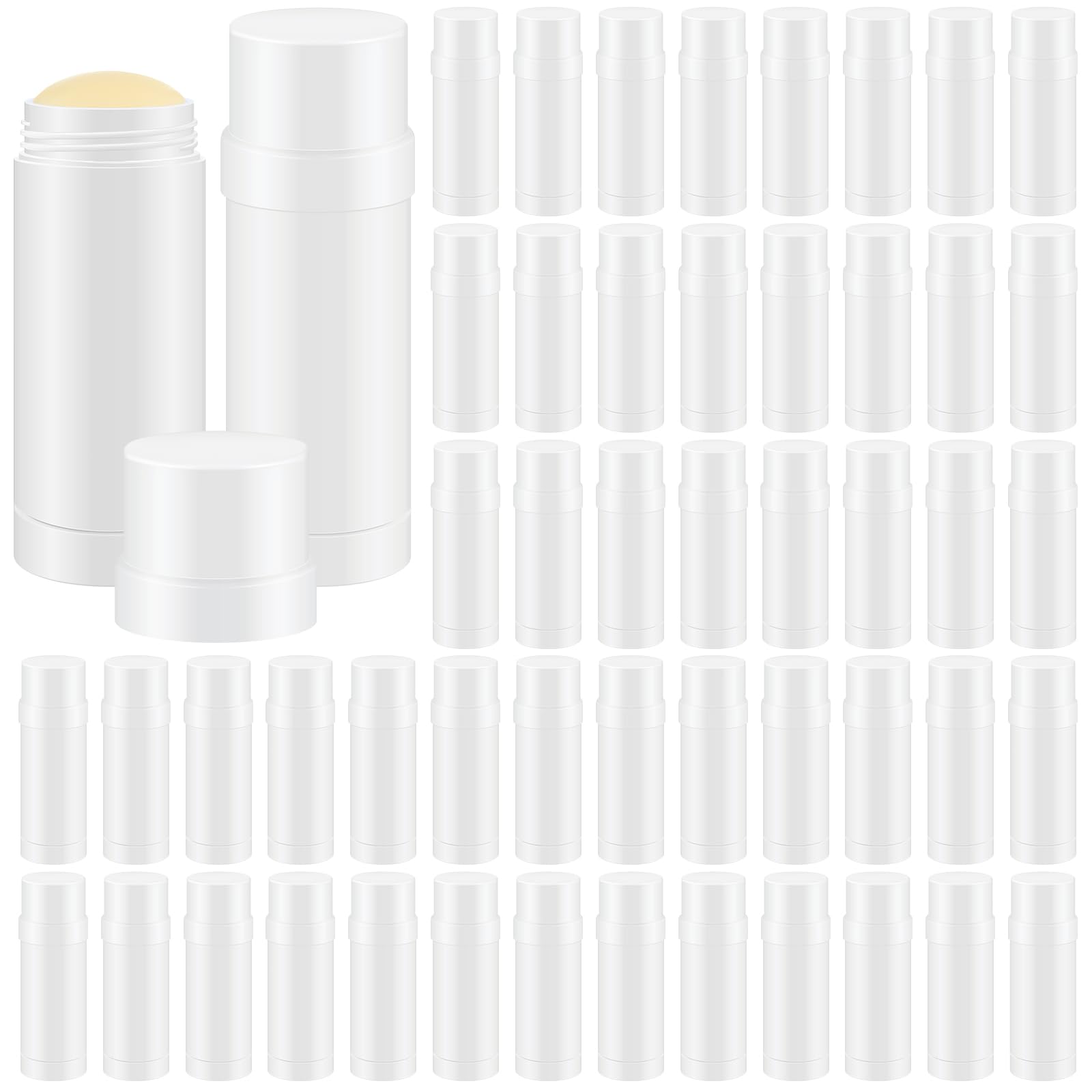 Photo 1 of Teenyyou 50 Pcs 60ml/2oz Empty Deodorant Containers Twist Up Plastic Filling Bottle Refillable Deodorant Holder Tube for Homemade DIY Lipstick Sunscreen Balm Lotion Bar (White)