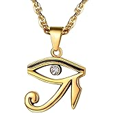 PROSTEEL Egyptian Jewelry Eye Protection Necklace for Men, Stainless Steel Ankh Cross Necklace, Ancient Symbol of Amulet, Come with Box