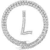 HH Bling Silver Gold Iced Out Baguette Initial Letter Necklaces for Men Women, Big Cz Diamond Capital Letter Pendant A-Z with Rope Tennis Chains