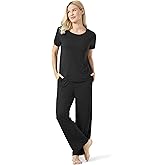 GYS Bamboo-derived Viscose Women's Pajamas Set Short Sleeve Top With Pants 2-Piece Sleep Set