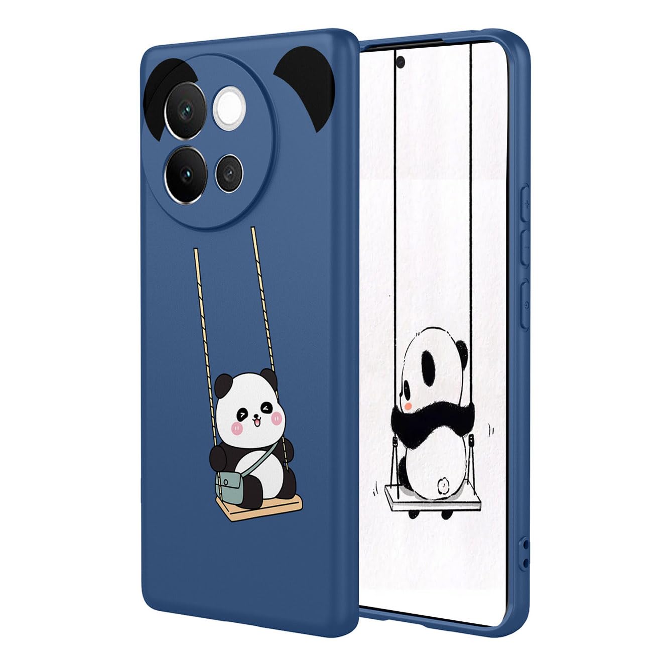 YUECXIN Case for Vivo V40 Lite 5G, Ultra thin Liquid Silicone Silky Soft Touch Cute Pattern Girls Cover, with Microfiber Lining Shockproof TPU Bumper Case. Panda