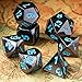 TecUnite 7 Dice Metal Polyhedral Dice Set Role Playing Game Dice Set with Storage Bag (Shiny Black and Blue)
