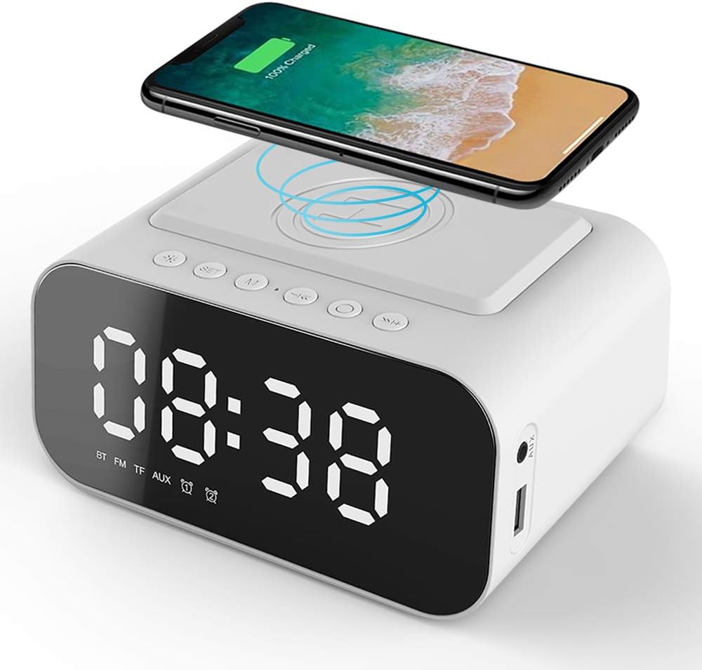 Alarm Clock with Wireless Charging,GEYUEYA Home Digital Clocks Radio