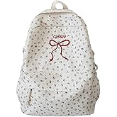 kakarin choyx Classic Floral Printed Cute Bow Tie Embroider Backpack 16.1 Inch Kawaii Casual Simple Lightweight Travel Bag