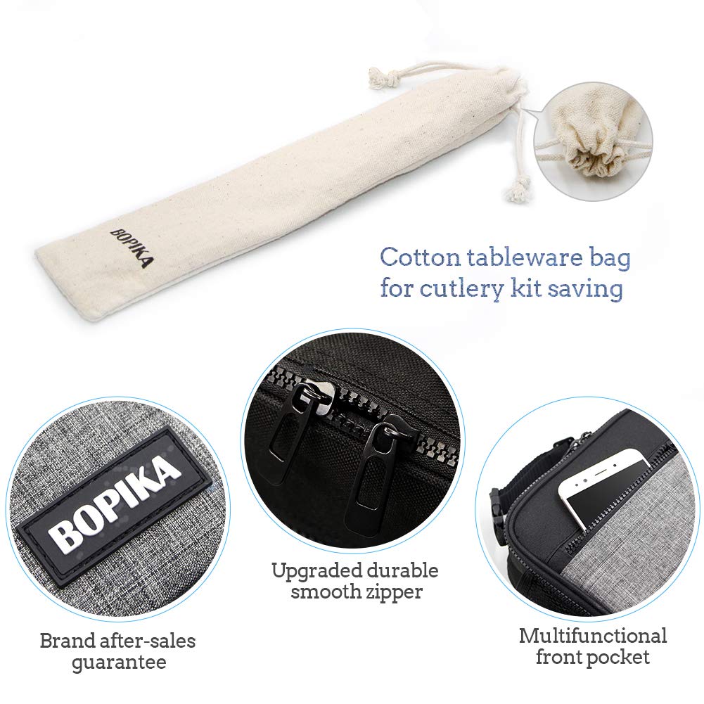 Insulated Lunch Bag, Bento Lunch Bag Thermal Cooler Meal Prep Lunch Bag with Portable Tableware Carrying Bag For Men &Women &Kids (Grey &Black)