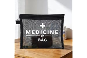 Funny Medicine Organiser Bag for Pill Meds Makeup Bags for Travel Black Mesh Cosmetic Bag with Zipper First Aid Kit Bags, med
