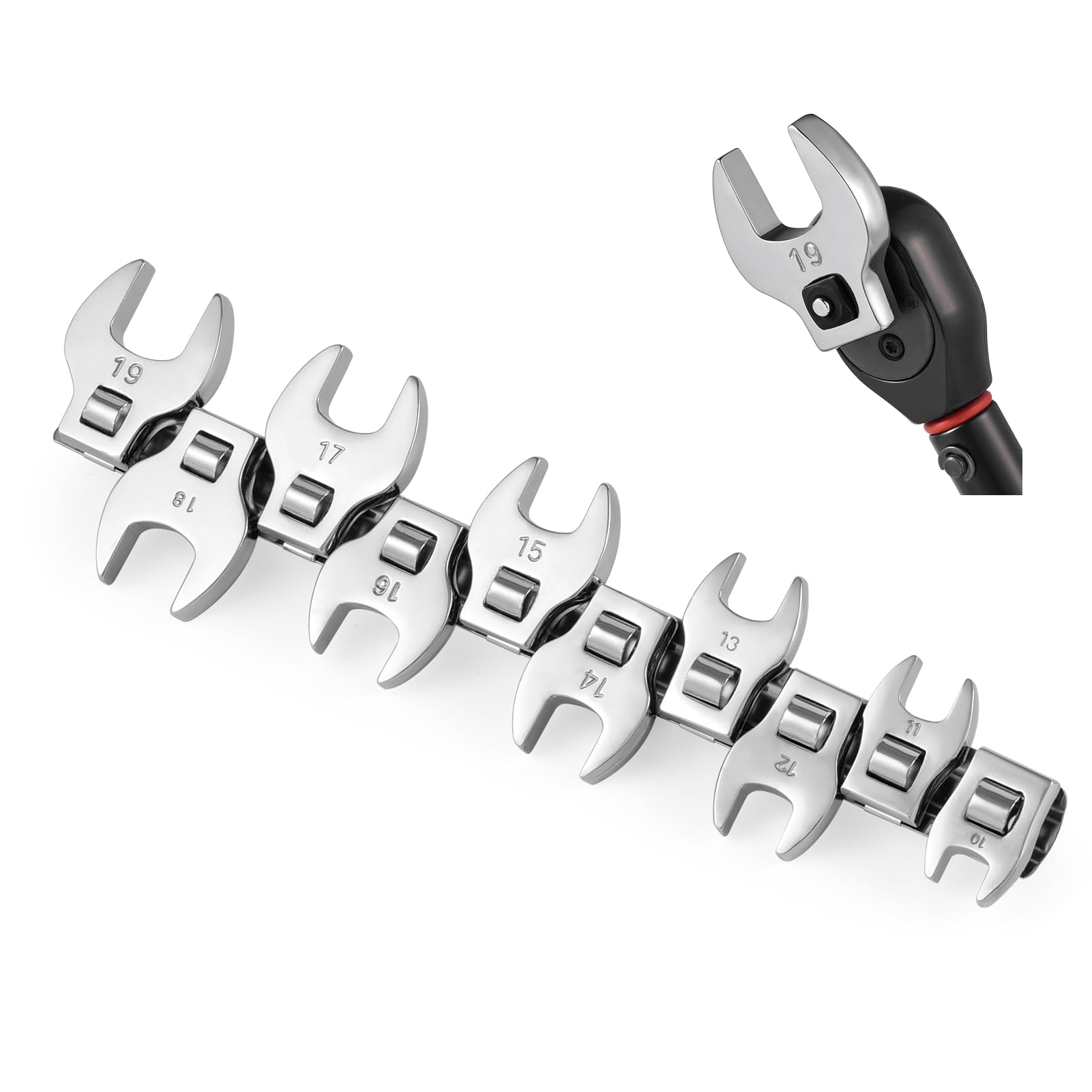 Photo 1 of wanlvkang Crowfoot Wrench Set, Crows Foot Wrench Set 3/8” Drive with 10 Pieces Metric Crowfoot for Automotive Repair (Metric)