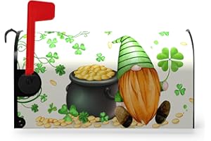 Dacawin Gnomes Magnetic Mailbox Cover St Patrick's Day Mailbox Covers Magnetic Mailbox Wraps Shamrocks Elf Hat Clover Coin Letter Post Box Cover Wrap Welcome Home Garden Outdoor 21" Lx 18" W