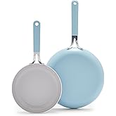 GreenLife 8” & 10” 2 Piece Nonstick Ceramic Frying Pan Set, Lightweight Healthy PFAS-Free Skillets, Dishwasher & Oven Safe, Durable Body, Silicone Stay-Cool Handles, Easy Release, Blue Haze