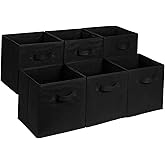 Amazon Basics Collapsible Fabric Storage Cube Bins Organizer with Handles, Sturdy, Black, 13-x-13-x-13-inch, Pack of 6