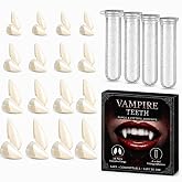 16Pairs Vampire Teeth Fangs, Halloween Realistic Fake Adult Fang Cosplay | Men Women Adults Small Custom Adhesive Kit Moldable Short Natural Professional Reusable Quality Vanpire Accessories Costume