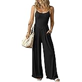 Relipop Women Summer Scoop Neck Spaghetti strap Wide Leg Jumpsuits 2026 Casual One Piece Jumper Romper Outfits & Pockets