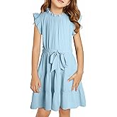 DOKOTOO KIDS Tween Girls Dresses Elegant Sleeveless Ruffle Flowy Dress with Belt 6-13 Years