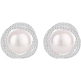 AnnBabic Pearl Stud Earrings for Women - White Pearl Stud Earrings - Cultured Freshwater Pearl in CZ Pave Stud Earrings