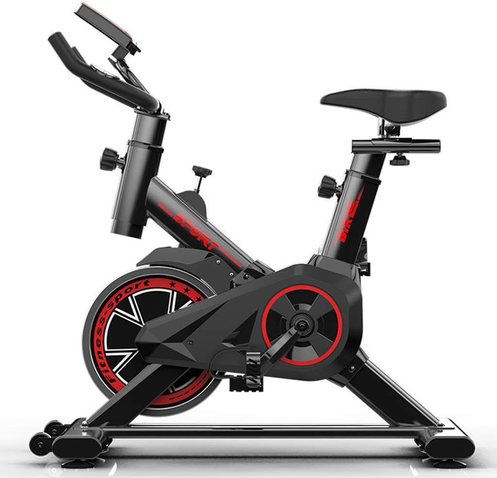 SJWR Indoor Cycling Bike Belt Drive Stationary Bicycle Exercise Bikes with LCD Monitor for Home Cardio Workout Bike Training- Black