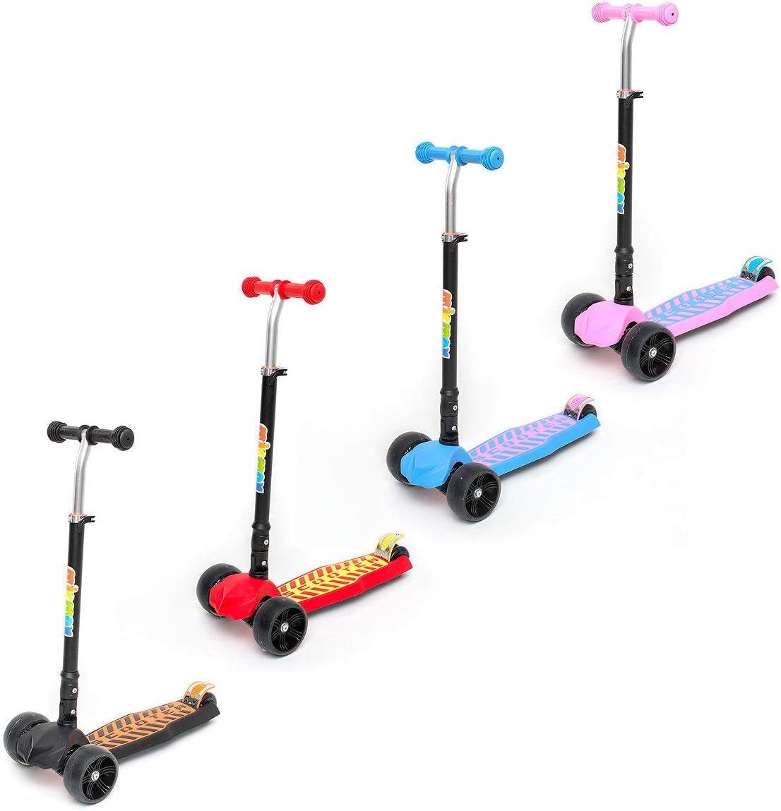 CMY Light Weight 3 Wheel Tilt and Turn Folding Kick Scooter with LED Light Up Wheels T-Bar Board for Boys Girls Children Kids - Ages 4-12 Foldable