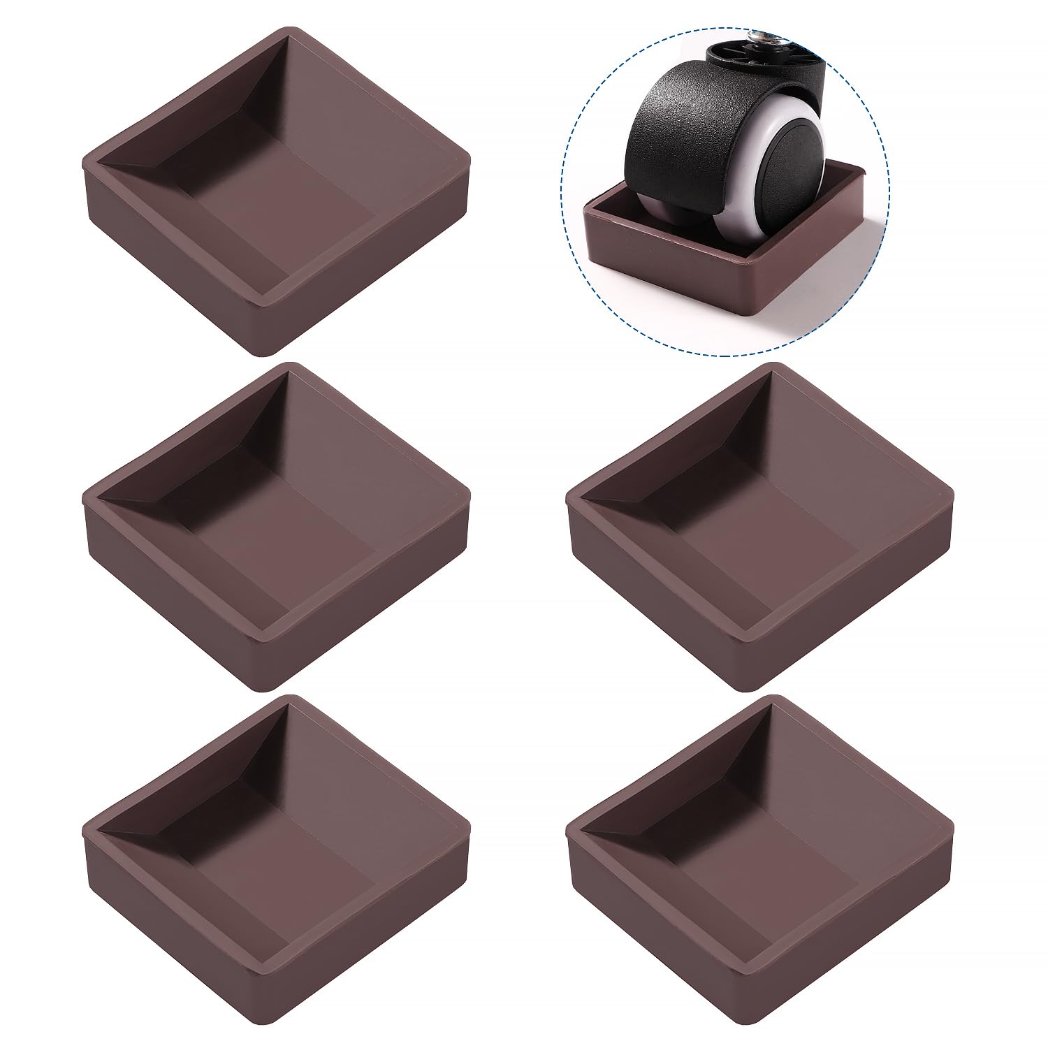 VooGenzek 5 PCS 5.9x6.4 cm Rubber Furniture Caster Pad, Furniture Caster Cups, Rubber Feet Protector Pads, Floor Protectors Bed Sofa Chair Leg Wheel Anti-Slip Pad, for Wheels of Furniture, Brown