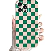 Skyseaco Compatible with iPhone 16 Pro Max Case Cute Checkerboard Checkered Pattern Design Soft Slim TPU Phone Case Shockproof Full Camera Protection for Women Girls - Pink&Green