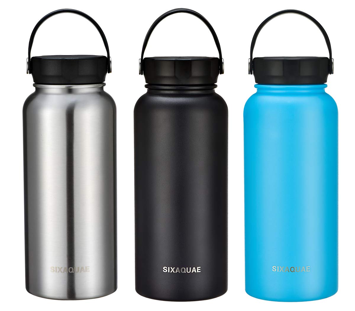 SIXAQUAE Double Wall Vacuum Insulated Water Bottle 32 oz, Cold for 24 Hours, Hot for 12 Hours, Wide Mouth Stainless Steel Sports Water Flask Travel Thermos BPA Free Leakproof