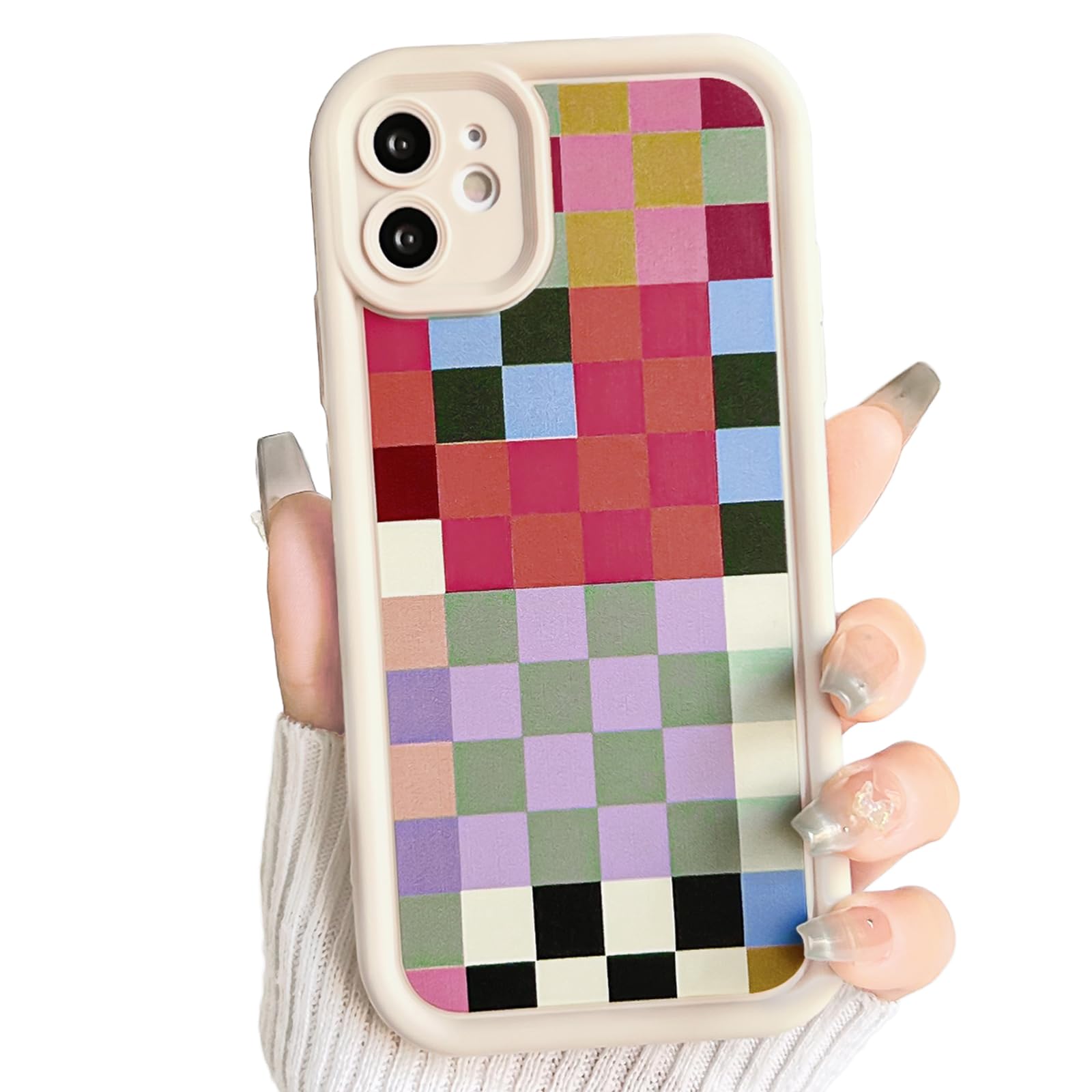 Lovmooful Compatible for iPhone 11 Case Aesthetic Cute Checkerboard Lattice Plaid with Color Design for Girls Women Soft TPU Shockproof Protective Girly for iPhone 11 Case-Color&Red