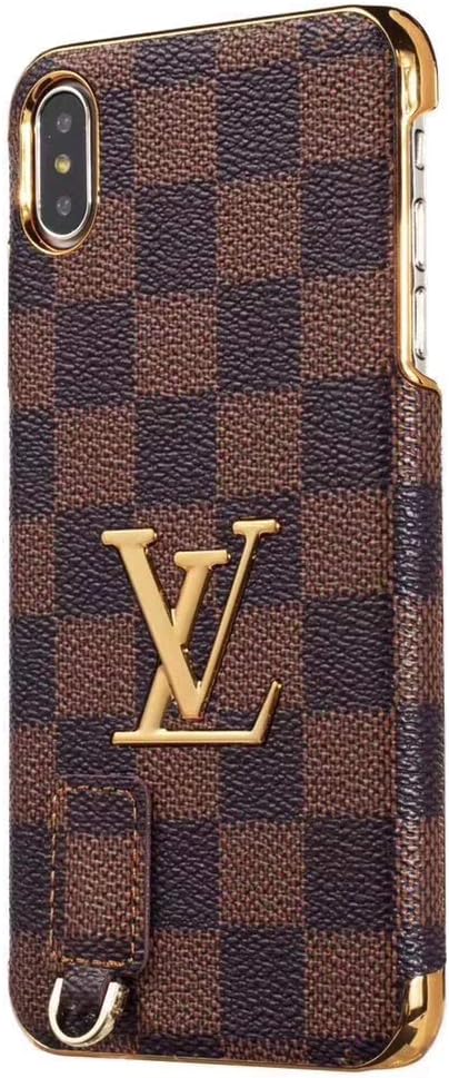 Case for iPhone Xs Max, Classic Luxury Monogram Cover Designer Brown Check Lanyard Case Fit for iPhone Xs Max