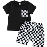 Karuedoo Baby Boy Girl Summer Outfits Checkered Plaid Short Sleeve T-Shirt Top Shorts Set Trendy Toddler Checkerboard Outfit