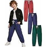 HILEELANG Boy Cargo Sweatpants 3 Pack - Kids Cotton Blend Joggers with Pockets Elastic Waistband Athletic Pants 5-15Y